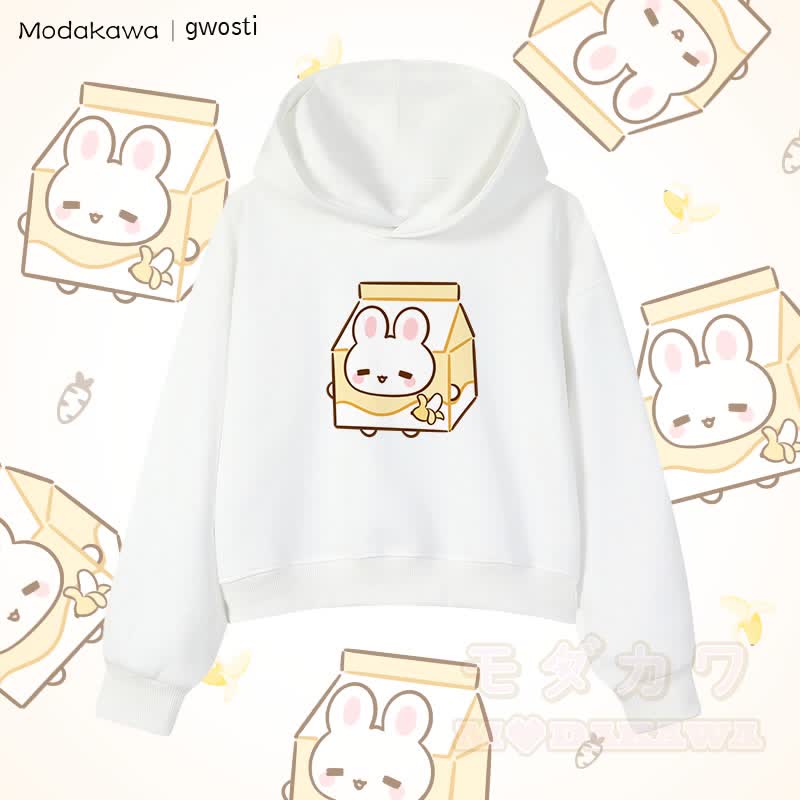 MODAKAWA X gwosti Bunana Milk Graphic Cropped Cotton Hoodie - Weiß - 3XL - image 4