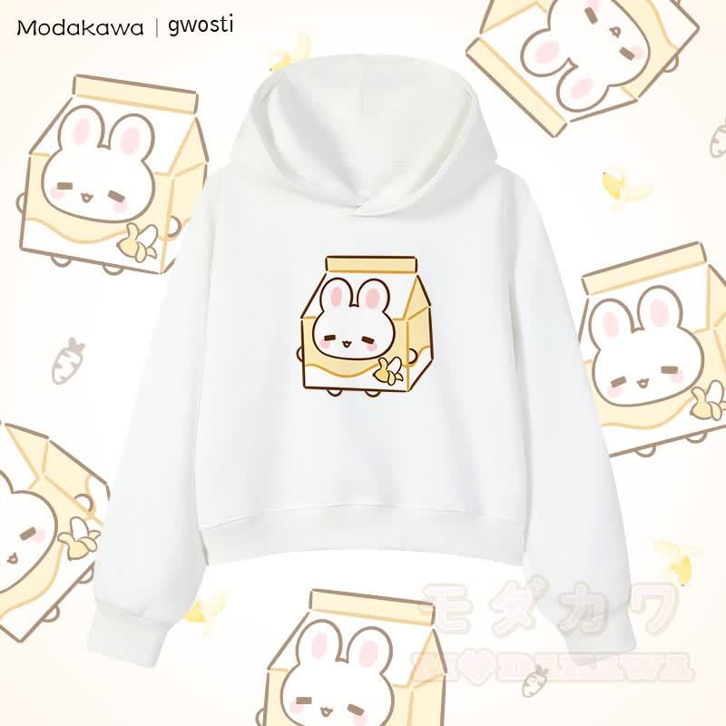 MODAKAWA X gwosti Bunana Milk Graphic Cropped Cotton Hoodie - Weiß - 3XL - image 4