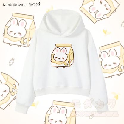 MODAKAWA X gwosti Bunana Milk Graphic Cropped Cotton Hoodie - Weiß - 3XL - image 4