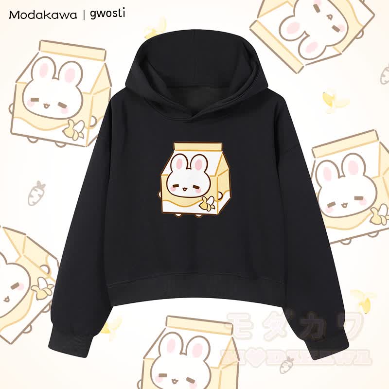 MODAKAWA X gwosti Bunana Milk Graphic Cropped Cotton Hoodie - Schwarz - 3XL - image 5