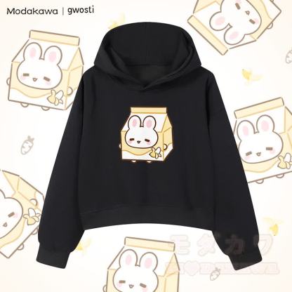 MODAKAWA X gwosti Bunana Milk Graphic Cropped Cotton Hoodie - Schwarz - 3XL - image 5
