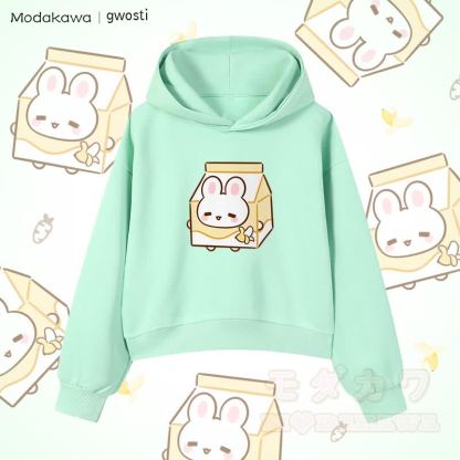 MODAKAWA X gwosti Bunana Milk Graphic Cropped Cotton Hoodie - Grün - 3XL - image 2
