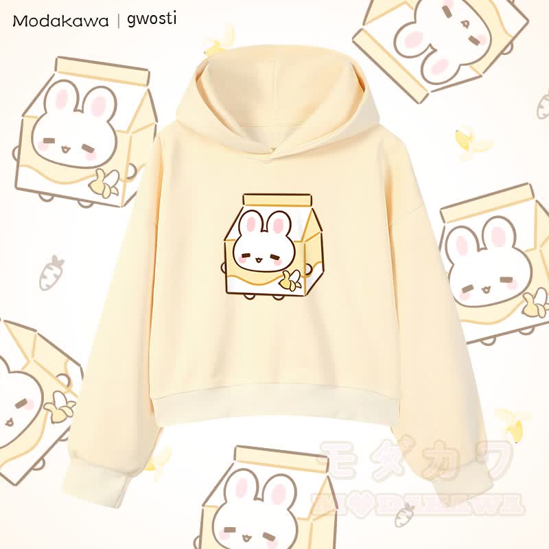 MODAKAWA X gwosti Bunana Milk Graphic Cropped Cotton Hoodie - Aprikose - 3XL - image 1