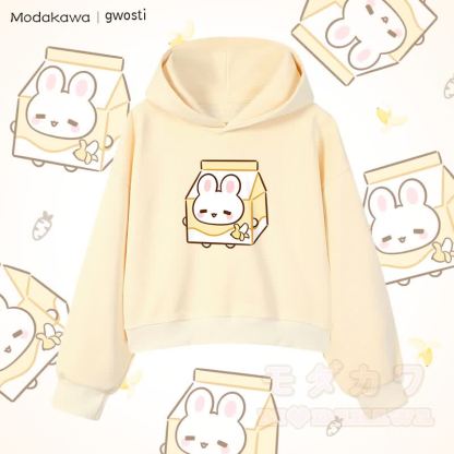 MODAKAWA X gwosti Bunana Milk Graphic Cropped Cotton Hoodie - Aprikose - 3XL - image 1