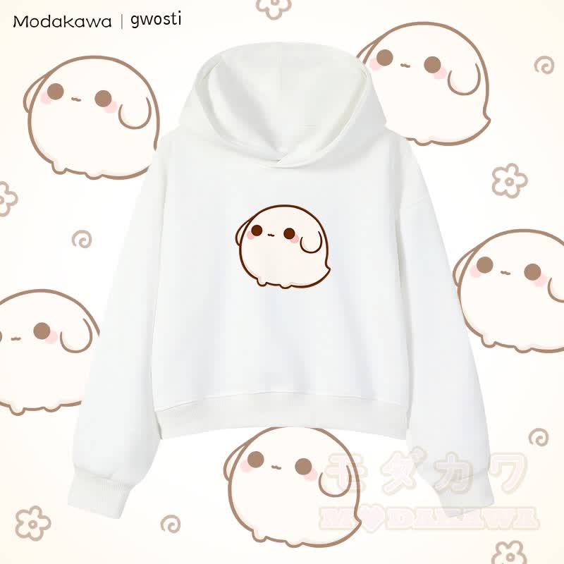 MODAKAWA X gwosti Gwosti Graphic Cropped Cotton Hoodie - Weiß - 3XL - image 2