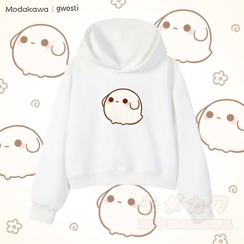MODAKAWA X gwosti Gwosti Graphic Cropped Cotton Hoodie - Weiß - 3XL - image 2