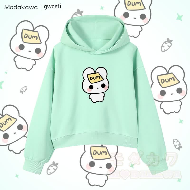 MODAKAWA X gwosti DUM Bunny Graphic Cropped Cotton Hoodie - Grün - 3XL - image 2