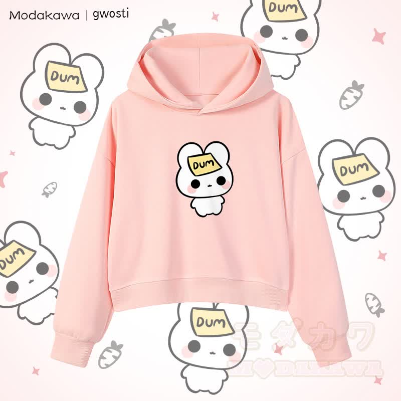 MODAKAWA X gwosti DUM Bunny Graphic Cropped Cotton Hoodie - Rosa - 3XL - image 1