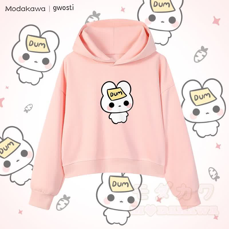 MODAKAWA X gwosti DUM Bunny Graphic Cropped Cotton Hoodie - Rosa - 3XL - image 1