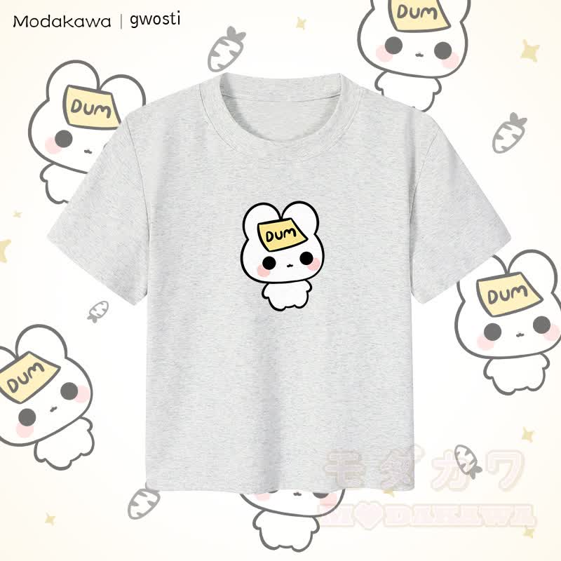 MODAKAWA X gwosti DUM Bunny Graphic Damen Cropped T-Shirt, 92 % gekämmte Baumwolle - Grau - XL - image 3