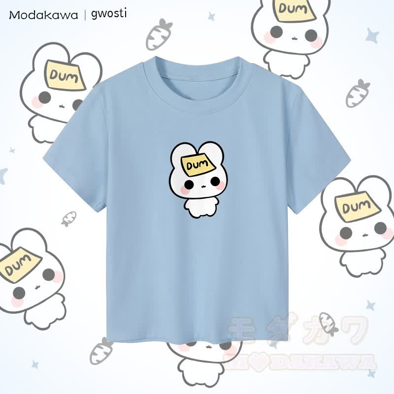 MODAKAWA X gwosti DUM Bunny Graphic Damen Cropped T-Shirt, 92 % gekämmte Baumwolle - Blau - XL - image 1