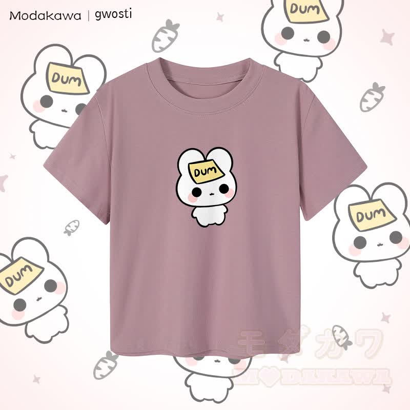 MODAKAWA X gwosti DUM Bunny Graphic Damen Cropped T-Shirt, 92 % gekämmte Baumwolle - Lila - XL - image 2
