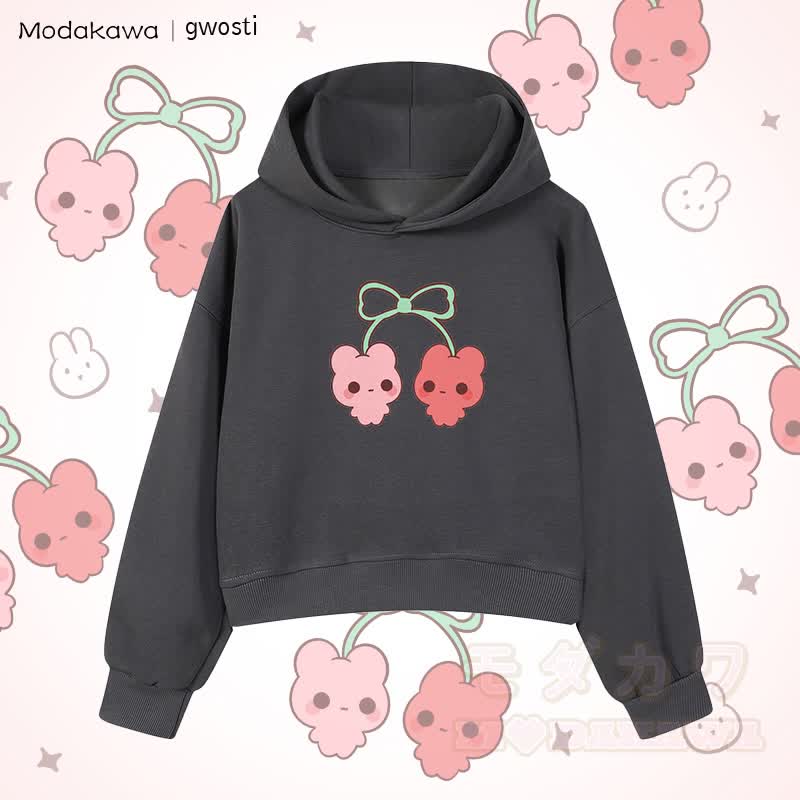MODAKAWA X gwosti Kirschen Grafik Cropped Cotton Hoodie - Dunkelgrau - 3XL - image 2