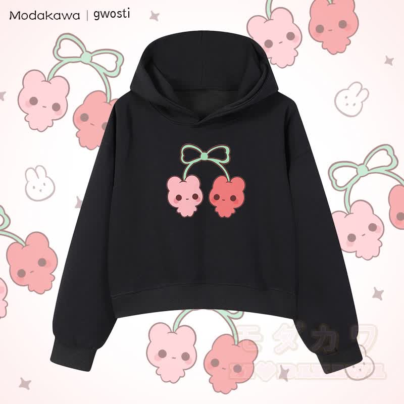 MODAKAWA X gwosti Kirschen Grafik Cropped Cotton Hoodie - Schwarz - 3XL - image 1