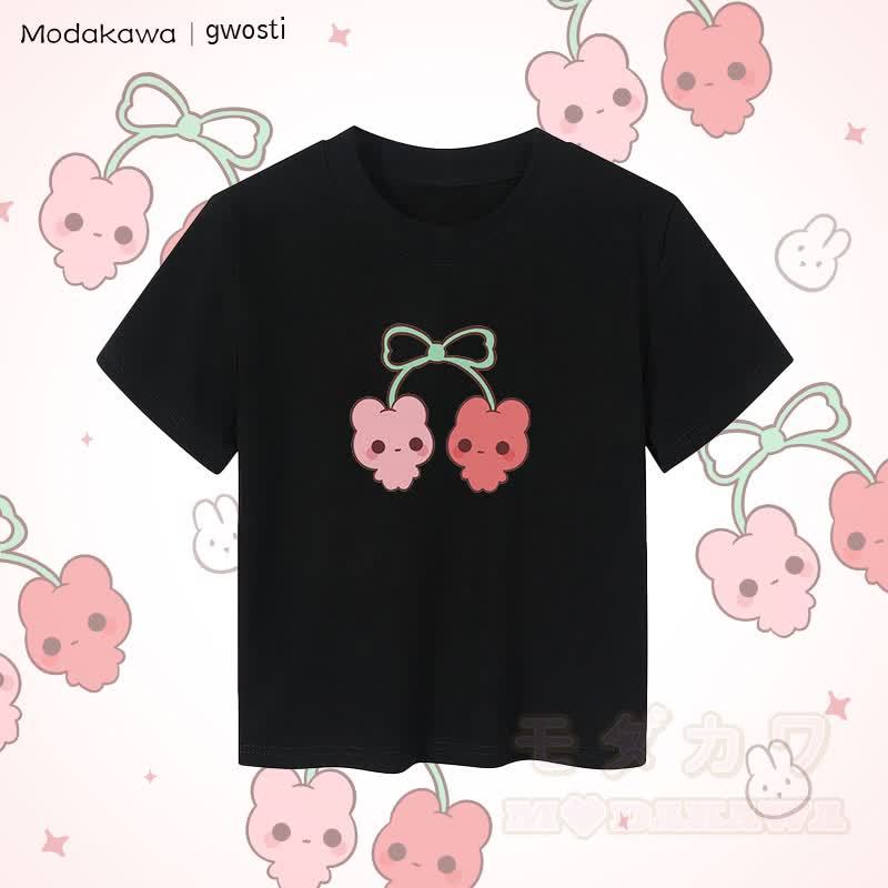 MODAKAWA X gwosti Damen-Crop-Top mit Kirschmotiv, 92 % gekämmte Baumwolle - Schwarz - XL - image 5