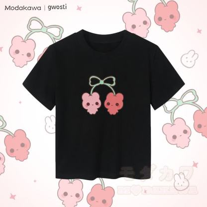 MODAKAWA X gwosti Damen-Crop-Top mit Kirschmotiv, 92 % gekämmte Baumwolle - Schwarz - XL - image 5
