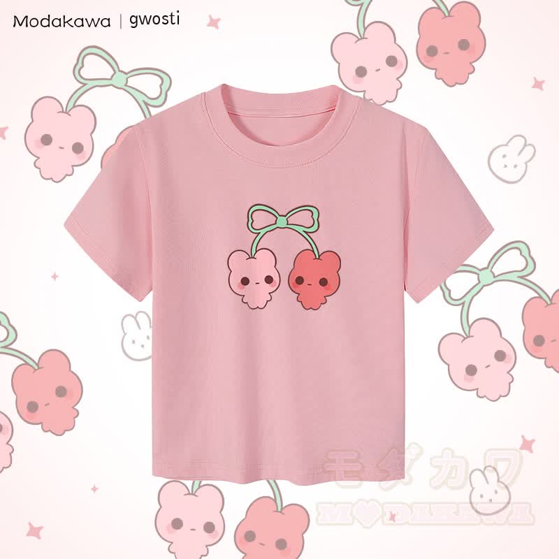 MODAKAWA X gwosti Damen-Crop-Top mit Kirschmotiv, 92 % gekämmte Baumwolle - Rosa - XL - image 3