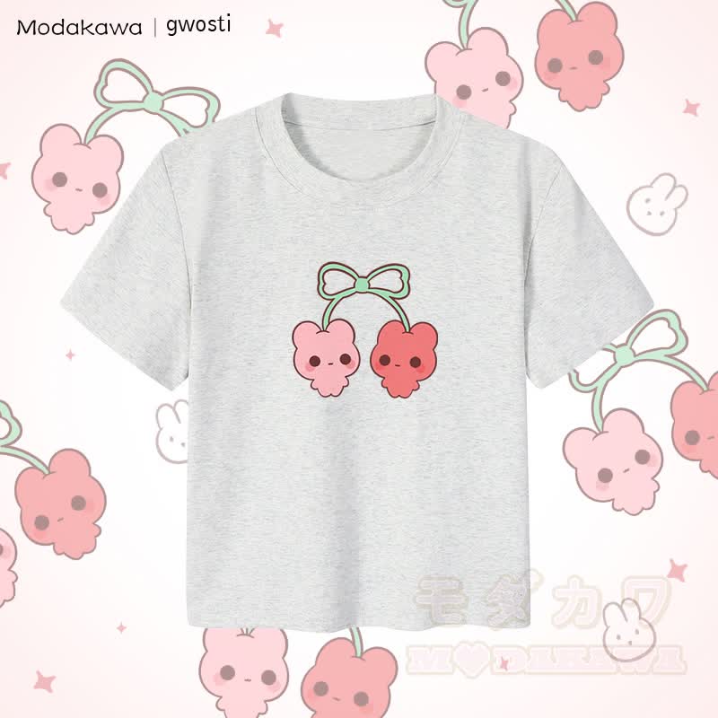 MODAKAWA X gwosti Damen-Crop-Top mit Kirschmotiv, 92 % gekämmte Baumwolle - Grau - XL - image 1