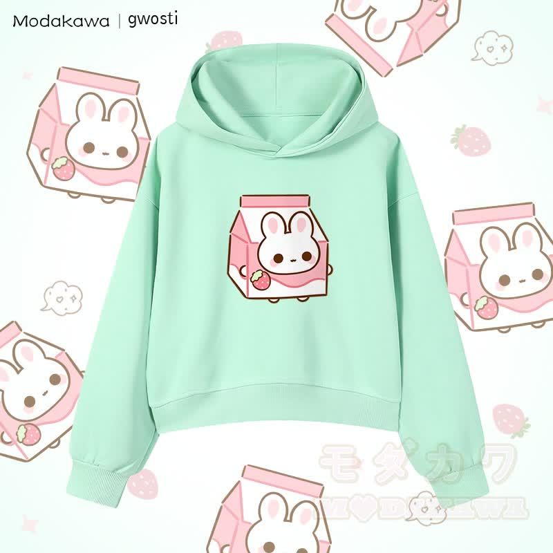 MODAKAWA X gwosti Strawbunny Milk Graphic Cropped Cotton Hoodie - Grün - 3XL - image 1