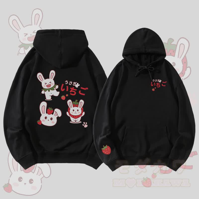 MODAKAWA Strawberry Bunny Graphic Streetwear Pullover Hoodie - Schwarz - 5XL - image 3