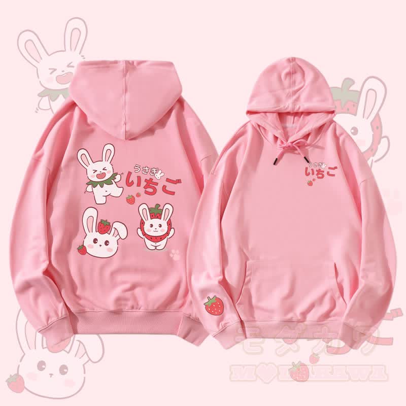 MODAKAWA Strawberry Bunny Graphic Streetwear Pullover Hoodie - Rosa - 5XL - image 2