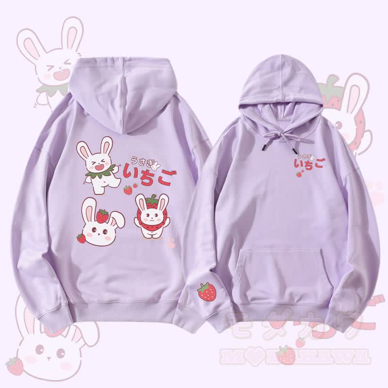 MODAKAWA Strawberry Bunny Graphic Streetwear Pullover Hoodie - Lila - 5XL - image 1