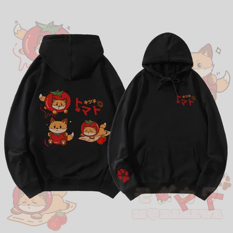 MODAKAWA Tomato Fox Graphic Streetwear Pullover Hoodie - Schwarz - 5XL - image 1