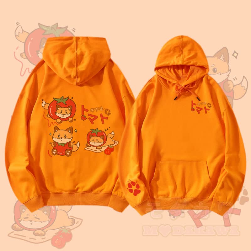 MODAKAWA Tomato Fox Graphic Streetwear Pullover Hoodie - Orange - 5XL - image 3