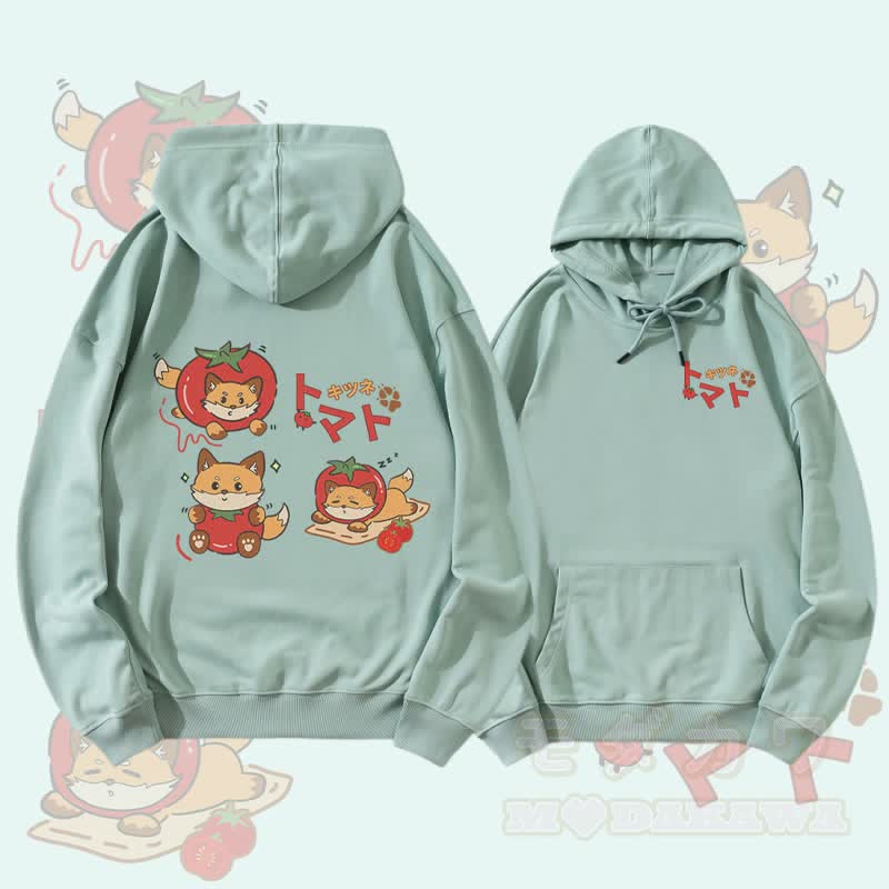 MODAKAWA Tomato Fox Graphic Streetwear Pullover Hoodie - Grün - 5XL - image 2