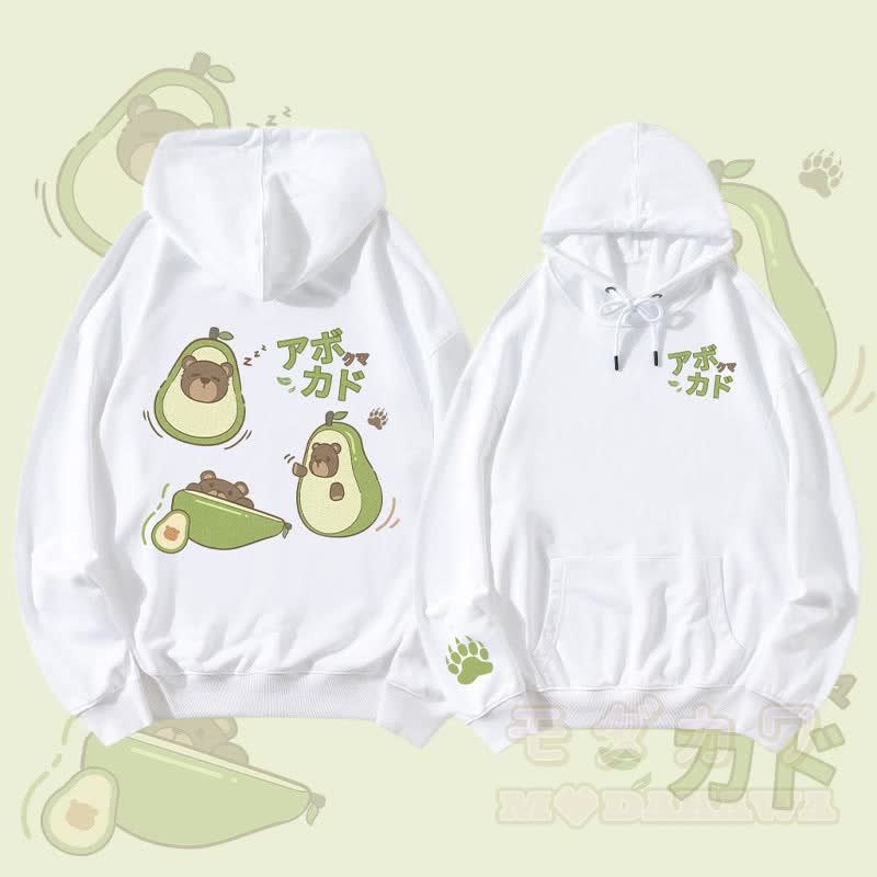 MODAKAWA Avocado Bear Graphic Streetwear Pullover Hoodie - Weiß - 5XL - image 2