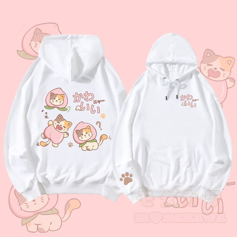 MODAKAWA Peach Cat Graphic Streetwear Pullover Hoodie - Weiß - 5XL - image 2