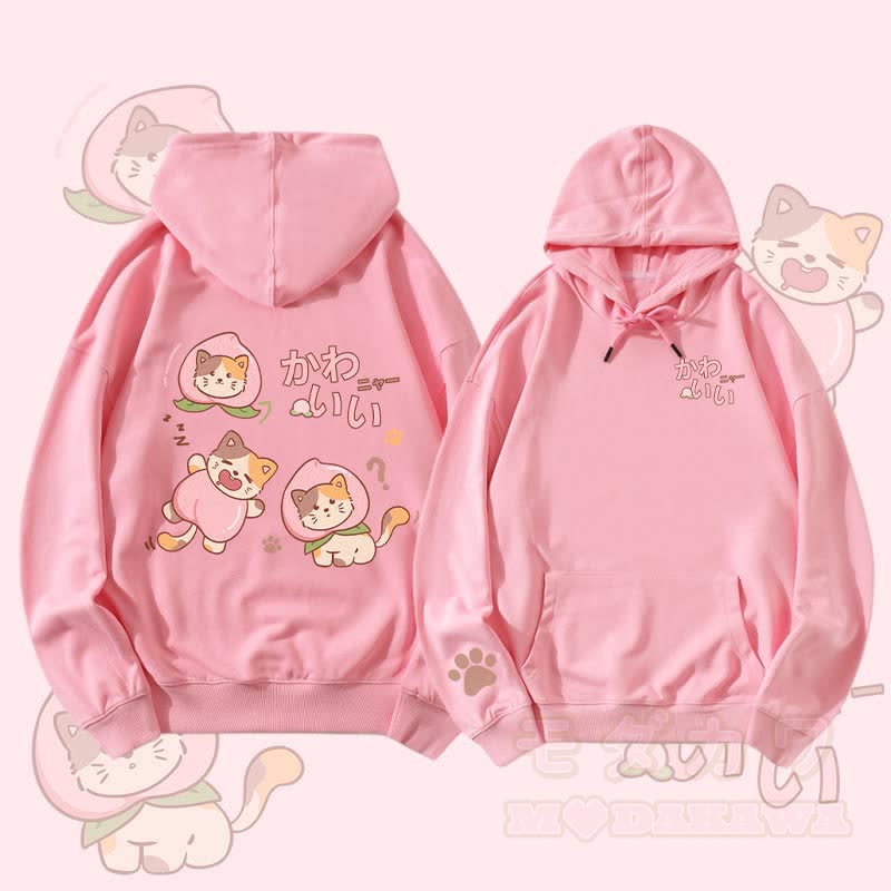 MODAKAWA Peach Cat Graphic Streetwear Pullover Hoodie - Rosa - 5XL - image 1