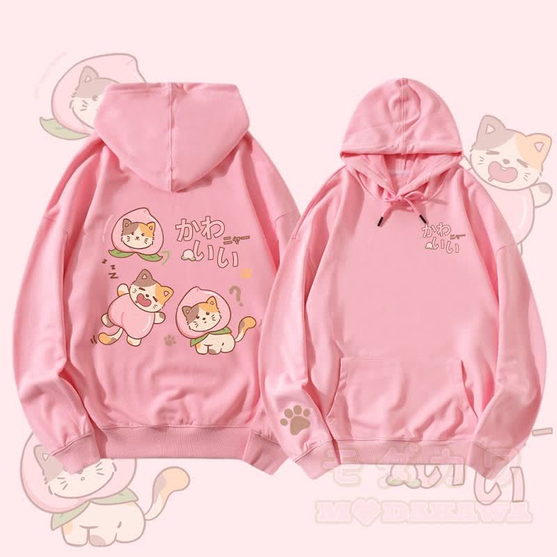 MODAKAWA Peach Cat Graphic Streetwear Pullover Hoodie - Rosa - 5XL - image 1