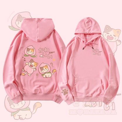 MODAKAWA Peach Cat Graphic Streetwear Pullover Hoodie - Rosa - 5XL - image 1