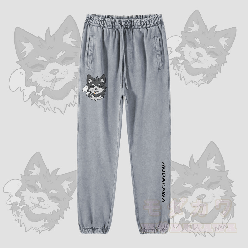 MODAKAWA Koda Smoking Puppy Graphic Vintage Washed Jogger Pants - Hellgrau - 2XL - image 1