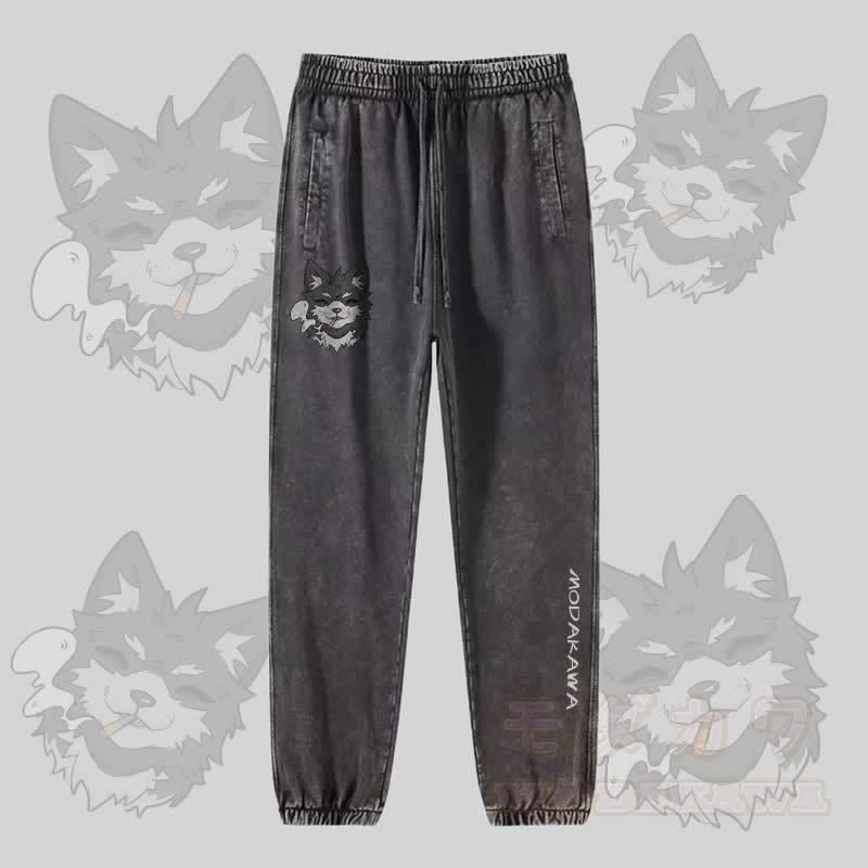 MODAKAWA Koda Smoking Puppy Graphic Vintage Washed Jogger Pants - Dunkelgrau - 2XL - image 2
