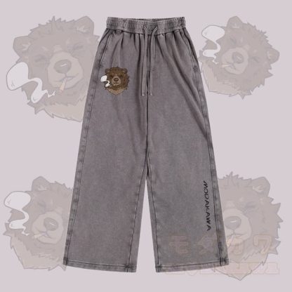 MODAKAWA Smoking Bear Graphic Vintage Washed Adjustable Hem Pants - Grau - 2XL - image 1