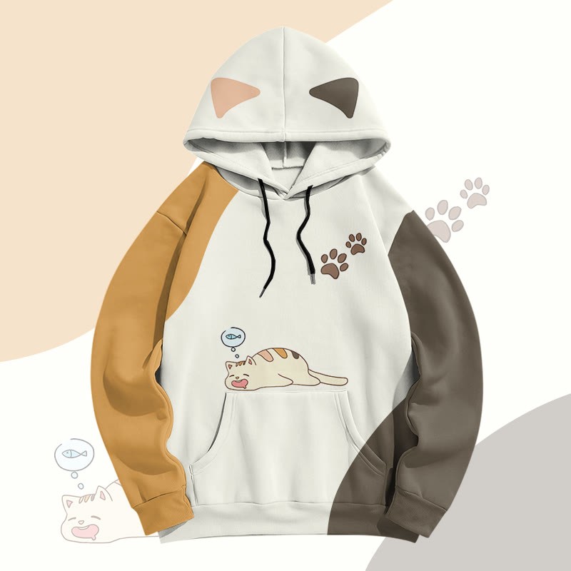 MODAKAWA Pullover-Hoodie mit Allover-Print „Schlafendes Kätzchen“ - White - 5XL - image 2