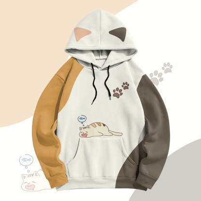 MODAKAWA Pullover-Hoodie mit Allover-Print „Schlafendes Kätzchen“ - White - 5XL - image 2