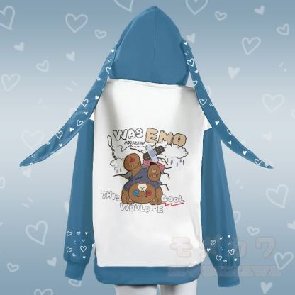 MODAKAWA I WAS EMO Upside Down Bear Graphic Zipper Long Bunny Ears Hoodie - image 3