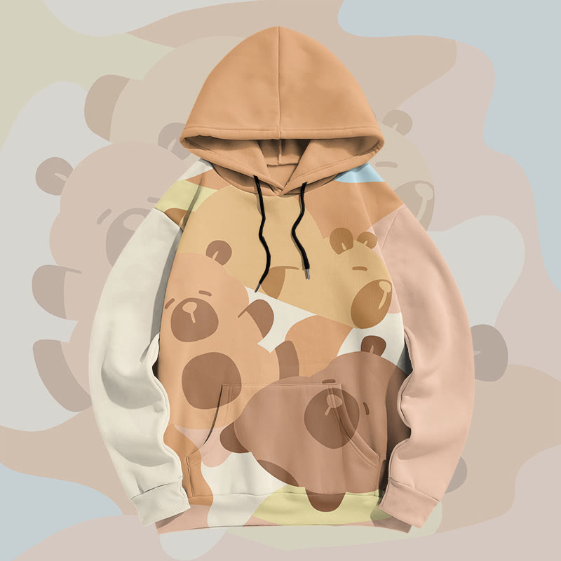 MODAKAWA Farben Block Capybara Graphic All Over Print Pullover Hoodie - Khaki - 8XL - image 1