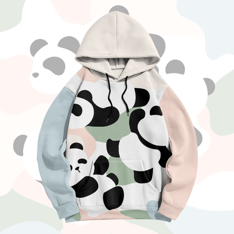 MODAKAWA Farben Block Panda Graphic All Over Print Pullover Hoodie - Beige - 8XL - image 2