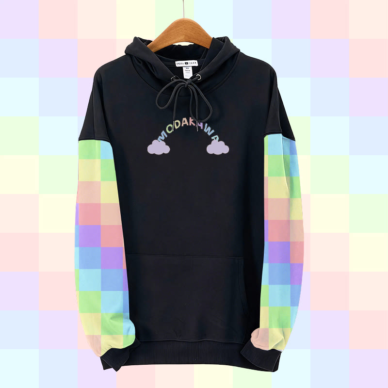 MODAKAWA Pullover-Hoodie mit kariertem Regenbogen-Grafikprint - Black - 8XL - image 2