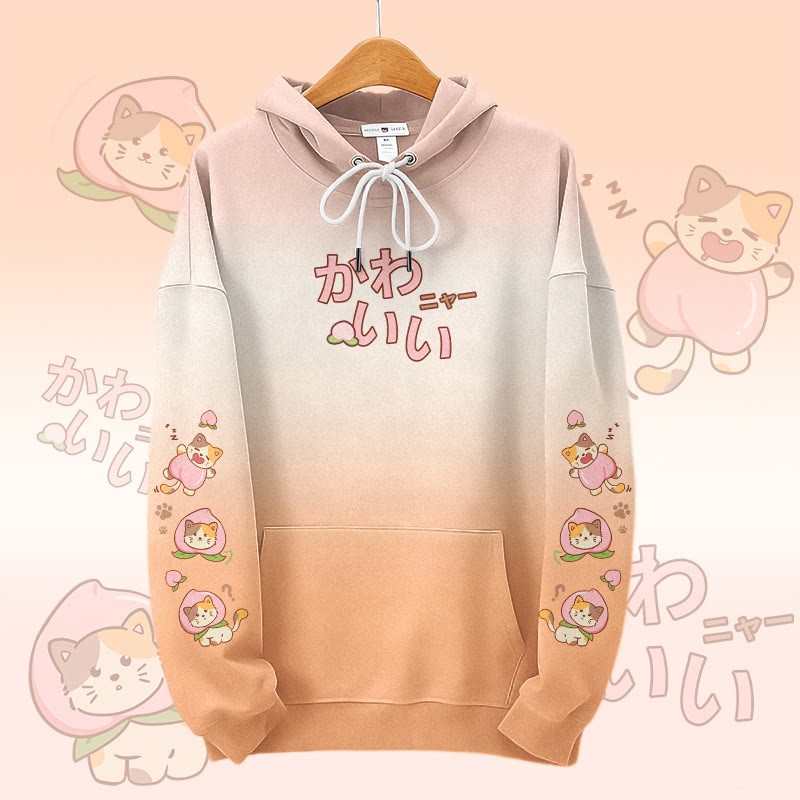 MODAKAWA Pullover-Hoodie mit Allover-Print und Pfirsichkatzenmotiv - Orange - 8XL - image 1