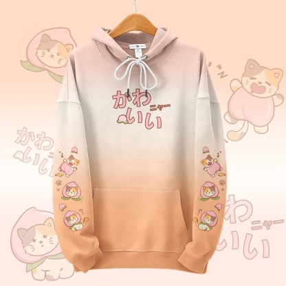 MODAKAWA Pullover-Hoodie mit Allover-Print und Pfirsichkatzenmotiv - Orange - 8XL - image 1