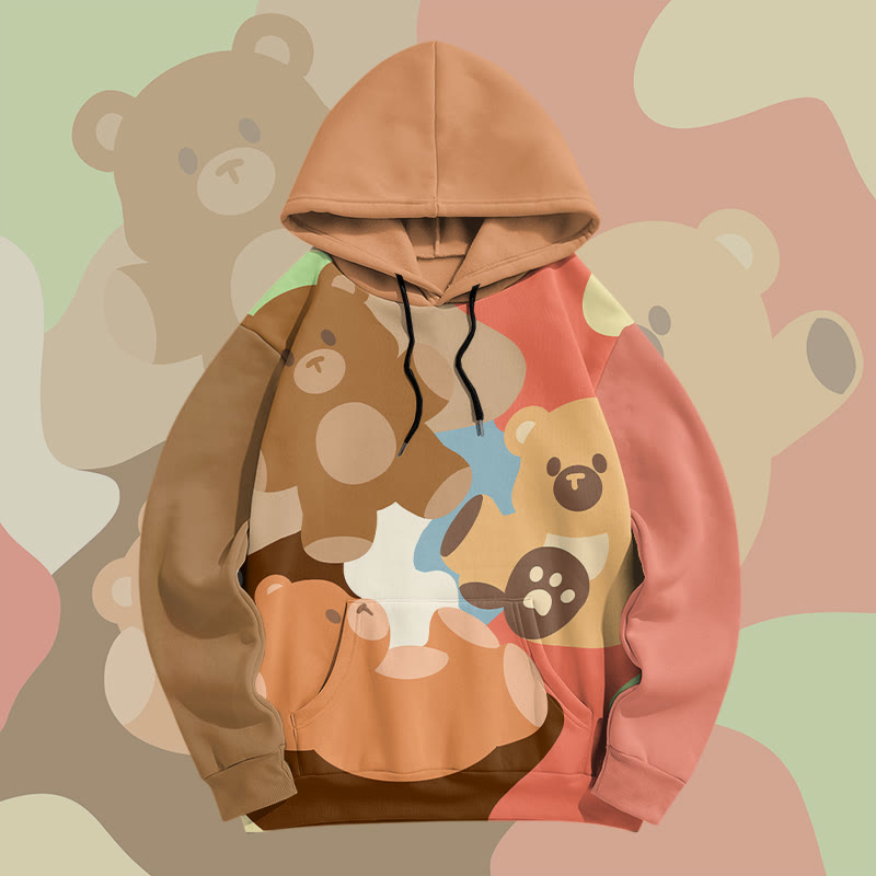 MODAKAWA Farben Block Bear Graphic All Over Print Pullover Hoodie - Camel - 8XL - image 1