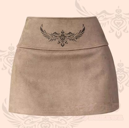 MODAKAWA Minirock mit Flügel-Herz-Totem-Grafik und Schlitz - Khaki - XL - image 1