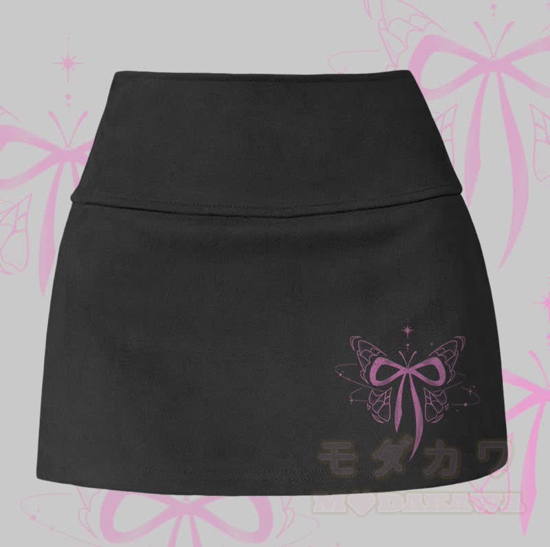 MODAKAWA Minirock mit Schmetterlingsgrafik und Schlitz - Schwarz - XL - image 1