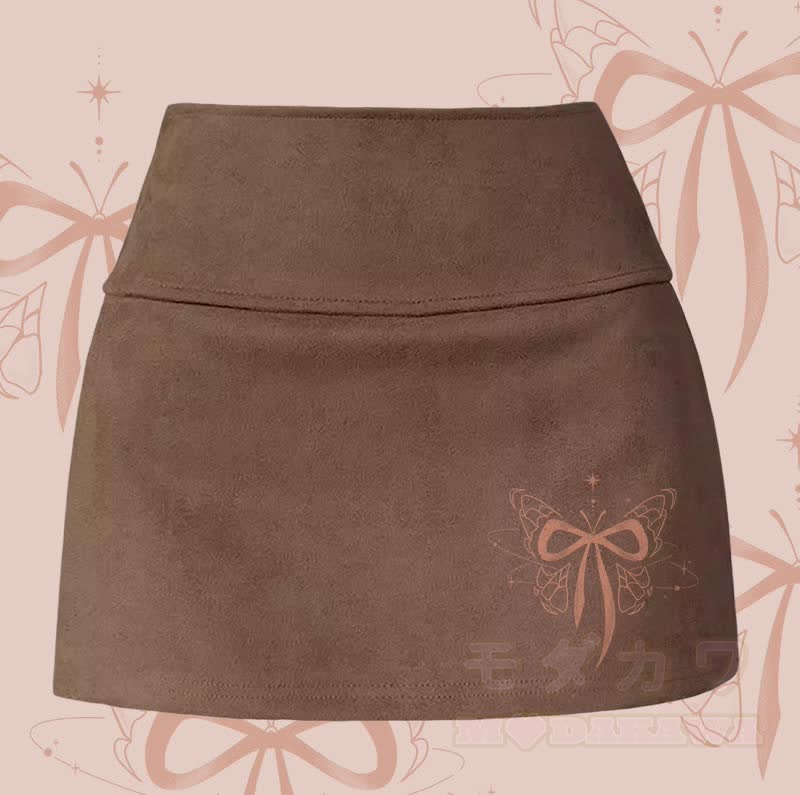 MODAKAWA Minirock mit Schmetterlingsgrafik und Schlitz - Braun - XL - image 3