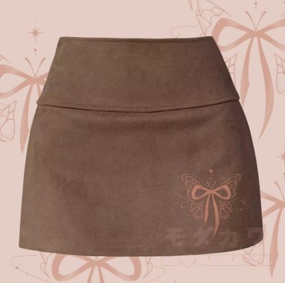 MODAKAWA Minirock mit Schmetterlingsgrafik und Schlitz - Braun - XL - image 3